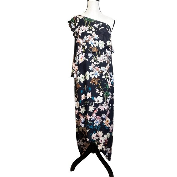 Slate & Willow Women's Maxi Dress Black Hudson Floral One-Shoulder Sz 4 - Picture 2 of 15